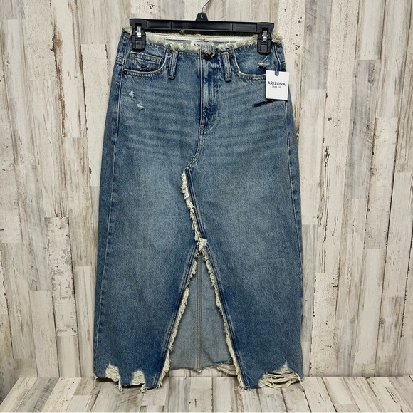 Arizona Women's Mid Rise Midi Denim Skirt-Juniors Size 0 - Picture 2 of 10